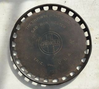 “rare” Griswold Sad Iron Heater Erie Pa Usa 1313 A