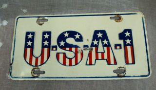 Vtg Vanity License Plate Chevrolet Usa - 1 Red White Blue Flag Lettering