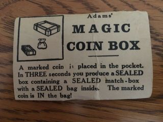 Vintage Adams Magic Coin Box Magic Trick W/ Instructions (purchased Pre - 1971)