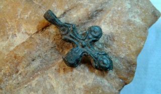 Medieval Viking - Age Bronze " Budded " Cross Pendant 10 - 13th Century