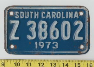 1973 South Carolina Motorcycle License Plate Z 38602