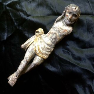 Rare Spanish C1800 Antique Carved Wood Polychrome Jesus Crucifix Statue Figure