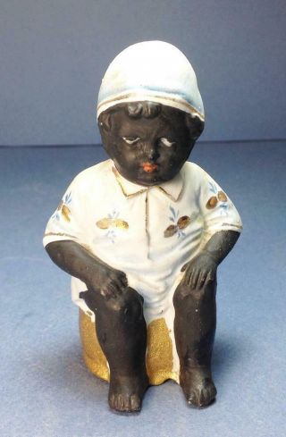 Antique Vintage Hand Painted Bisque Black Americana Boy On Potty Chamber Pot