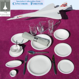 Concorde Royal Doulton In Flight 10 Piece Crockery Set & 3 Glasses.  Rare