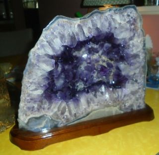 Vintage,  Large,  Vintage,  Amethyst,  Cathedral Crystals,  Geode,  Wood Base,  19 Lbs,  Purple
