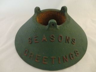 Vintage Cast Iron Christmas Tree Stand Seasons Greetings (524)