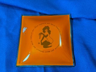 Vintage Playboy Club Orange Glass Ash Tray/Trinket Dish,  Female Bunny w/Key 4 