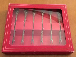 Nils Johan 6 Silver Plated Pickle Forks With Flower Design