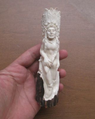 Indian Handle In Antler,  Bali Bone Carving - - - Great - - - 01070318