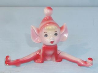Vintage Porcelain Pixie Elf Figurine Air Brushed Pink/red Christmas Decor