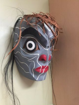 Large Carved Cedar Wood Mask Northwest Coast Native American Painted Signed