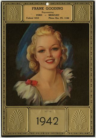 Vintage 1942 Complete Advertising Calendar Jules Erbit Good Girl Art Pin - Up