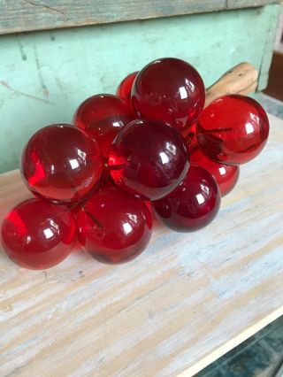 Vintage Mid Century 1960 Bright Red Lucite Grape Cluster W/driftwood Hand Wired