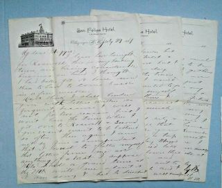 1889 Letter On Letterhead San Felipe Hotel Albuquerque Mexico