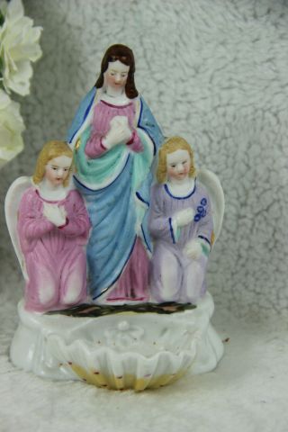 Religious Porcelain Group Madonna Mary With Angels Font Holy Water