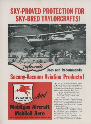 1946 Mobilgas Mobiloil Aero Ad Taylorcraft Personal Airplane Aviation Oil Gas