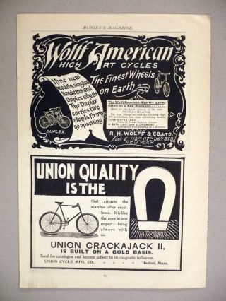 Wolff American & Union Cycle Co.  Bicycle Print Ads - 1896 Bicycles