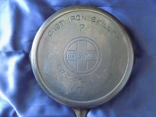 Vintage Cast Iron Skillet No.  7 Griswold Slant Large Block Logo 701 E Heat Ring