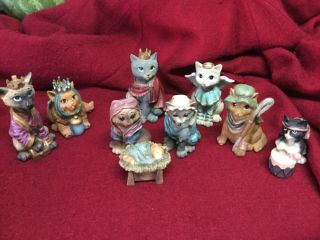 Kitty Resin Nativity Set.  9 Piece Set