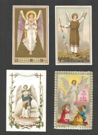 Y23 - Four Victorian Religious Motto Cards - Angels - De La Rue - Goodall