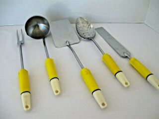 Ekcoline Utensil 5 Piece Stainless Ladle Spreader Spatula Fork Spoon Retro Vtg