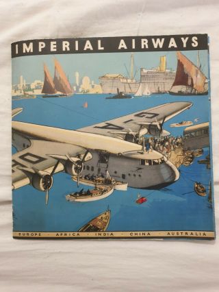 Imperial Airways Poster Type Folded Airline Brochure With Cutaways