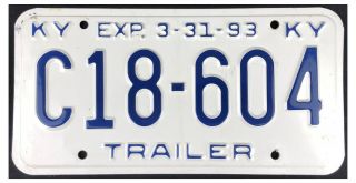 Kentucky 1993 Trailer License Plate C18 - 604