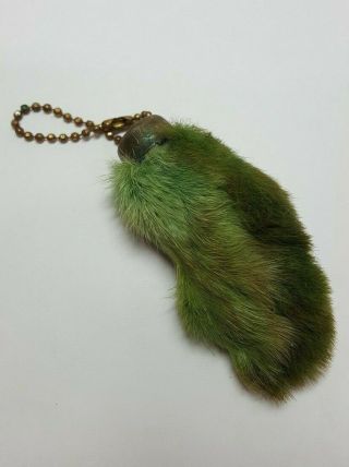 Vintage 1960s Green Hair Hot Rat Rod Lucky Charm Rabbits Foot Taxidermy Keychain