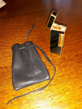 Dunhill Gold - Plated Enameled Black Lighter With Soft Leather Bag See Pictures