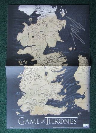Signed George R.  R.  Martin Game Of Thrones Poster Westeros Map 16½x11 Hbo 2011 Vf