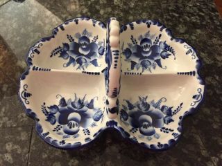 Vintage Gzhel Hand Made Dish Menazhnitsa Server Plate Porcelain