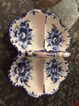Vintage Gzhel Hand Made Dish Menazhnitsa Server Plate Porcelain 3