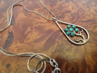 Sterling Silver Vintage Flower Tree Turquoise Pendant And Chain