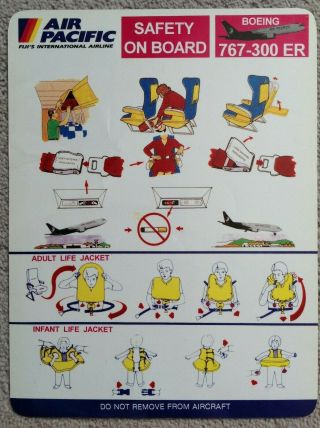Safety Card Air Pacific (fiji) Boeing 767 - 300 Er