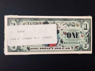 Disney Dollars Rare 25 Consecutively Numbered One Dollar Bills Mickey