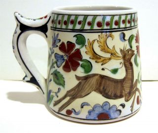 Vintage Ikaros Pottery Mug Hand Painted Rhodes - Greece Stag & Ship