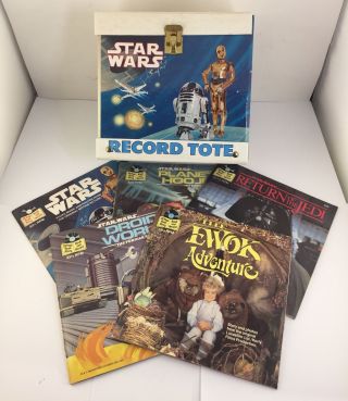 Star Wars Record Tote W/five 24 Page Read - Along Book And 33 1/2 Rpm Records