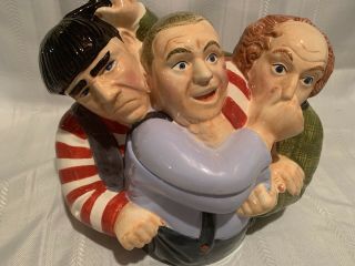 The Three Stooges Moe and Larry and Curly Hand Painted Cookie Jar Clay Art 1997 2