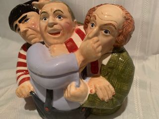 The Three Stooges Moe and Larry and Curly Hand Painted Cookie Jar Clay Art 1997 3