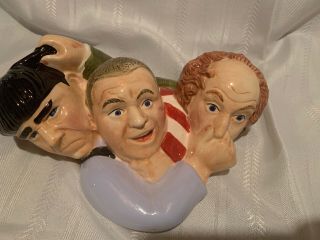 The Three Stooges Moe and Larry and Curly Hand Painted Cookie Jar Clay Art 1997 7