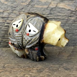 Zuni Fetish - Native American - Zuni Animal Carving - Septarian Nodule Bear& 2 Maidens