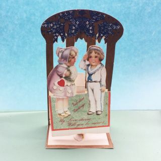 Early - 1900s Chromolithograph 3 - D Stand - Up,  Fold - Out,  Dye - Cut Valentines Card