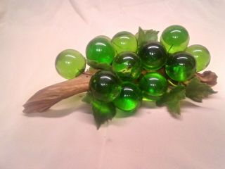 Vintage Mid - Century Glass Grapes Cluster Driftwood Green