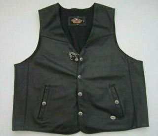 Mens 2xl Harley Davidson Black Leather Motorcycle Vest Made In Usa