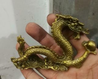 10cm Featured Lucky Feng Shui Dragon Brass Hand - Carved