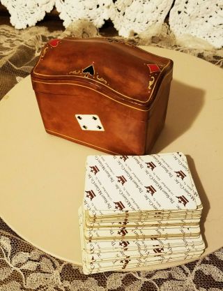 Vintage Handmade Italian Calf Leather Dual Playing Card Box,  Collectable Cards