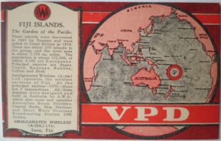 Qsl Card From Radio Station Vpd,  Suva Fiji Around 1935
