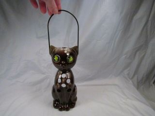 Vtg Inarco Cat Tea Light Candle Holder Lantern Ceramic Dripware Marble Eyes 