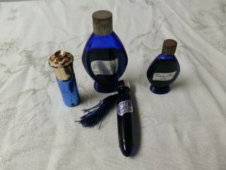 Vintage Perfume Bottle Evening In Paris Bourjois York Cobalt Blue,  3 Total