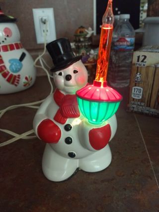 Vintage Royalite White Snowman,  Hard Plastic,  9 " X5 " With Bubble Light